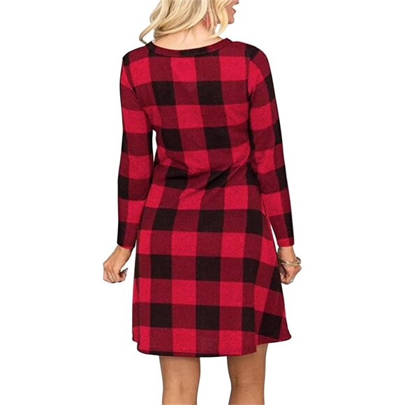 Women's Buffalo Plaid Midi Swing Dress Cotton Polyester Small - Picture 2 of 2